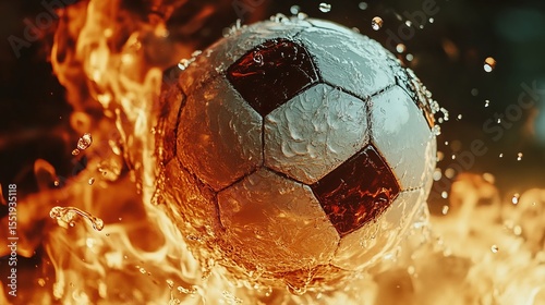 Wallpaper Mural A soccer ball surrounded by contrasting elements of water droplets and fiery flames, set against a dynamic background that highlights the clash of opposing forces.
 Torontodigital.ca