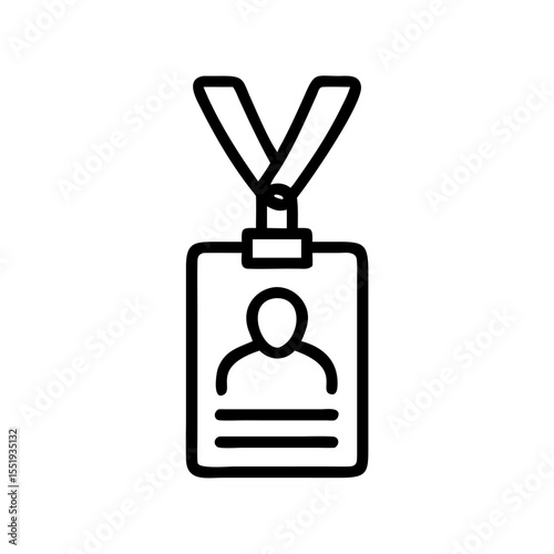 Black ID Badge Icon Silhouette on White Background, Minimalist Employee Access Pass Symbol for Identity Verification, Name Tag, and User Profile Design