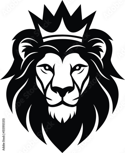 A noble lion face adorned with a royal crown symbolic seal silhouette Vector