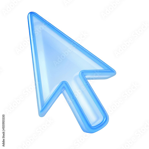 Glossy blue computer mouse cursor arrow isolated on transparent background