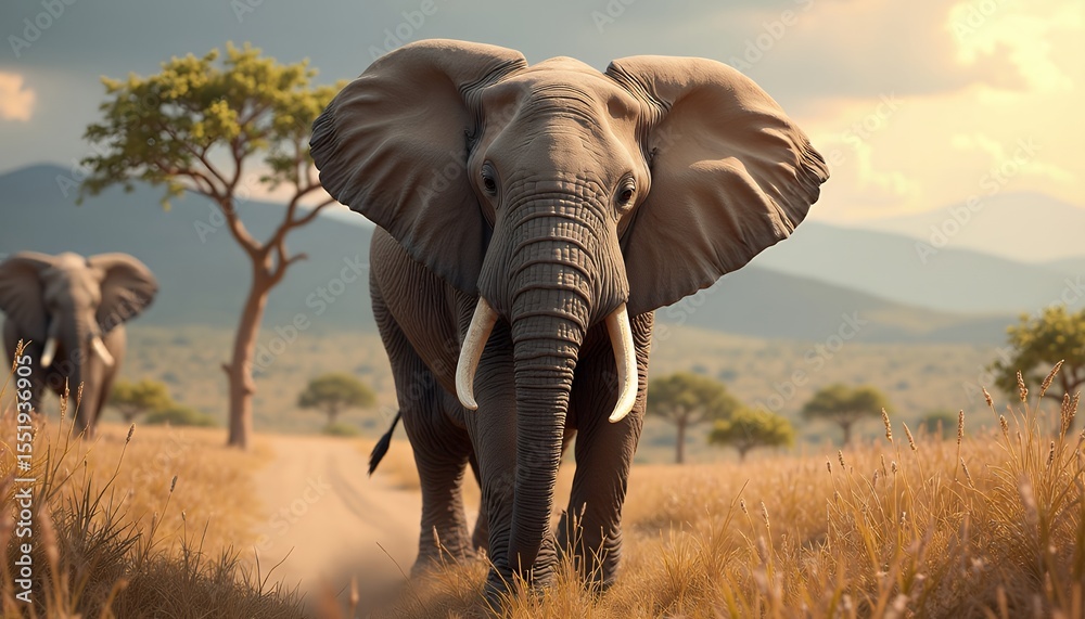 Obraz premium Elephant walking in savanna