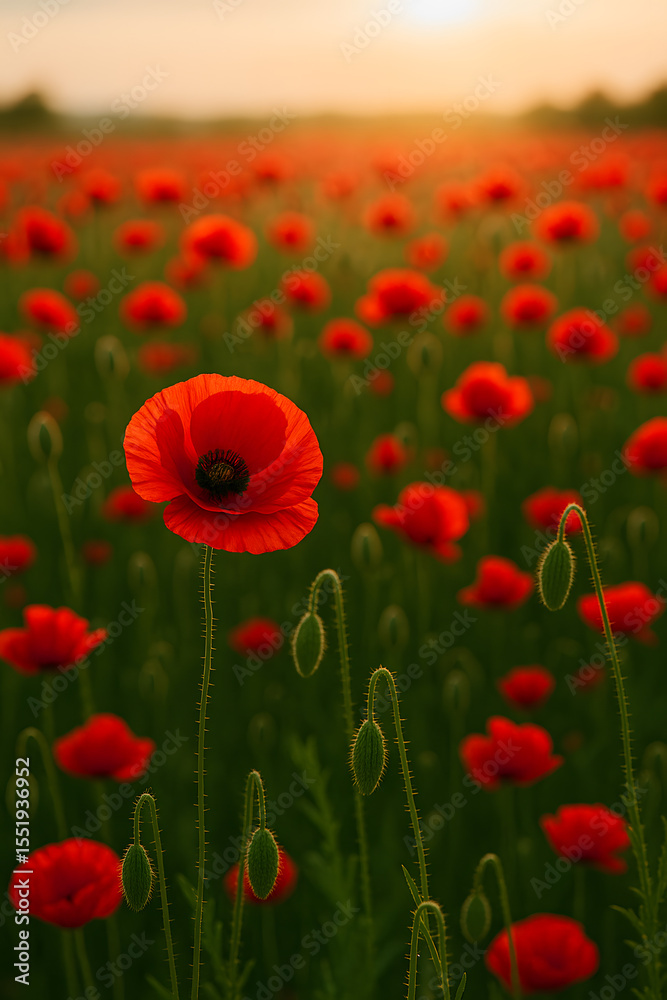 Naklejka premium field of red poppies