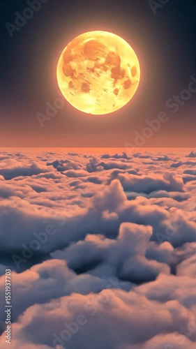 View of a full moon rising over a sea of clouds