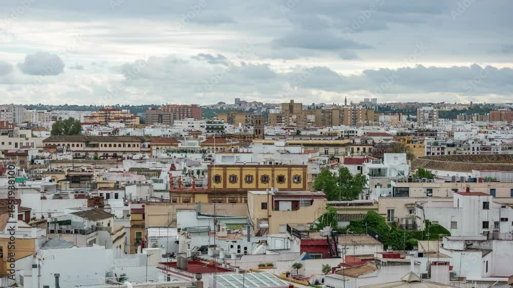 Seville Spain time lapse high angle view city skyline at city center Seville Spain time lapse high angle view city skyline at city center