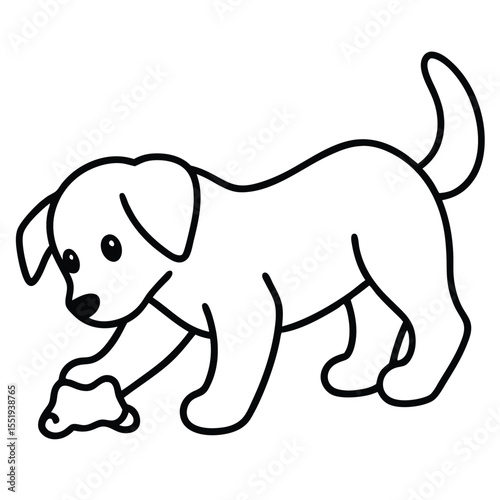 Cute cartoon puppy playing with a ball of yarn or dirt