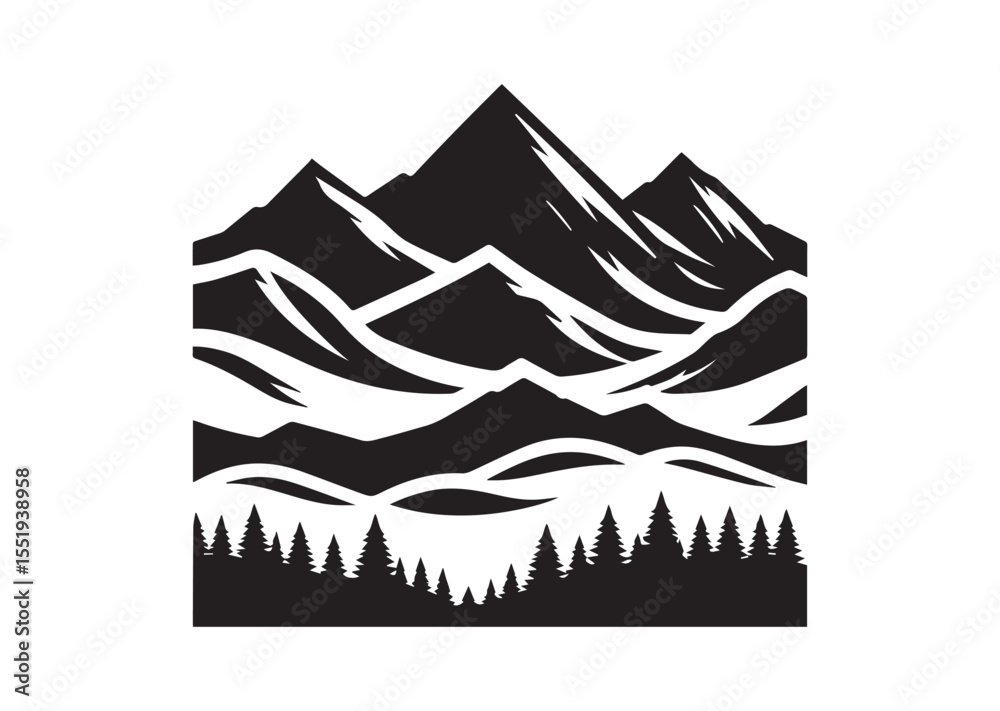 Fototapeta premium Mountain Ridge of Silhouette black vector Illustration