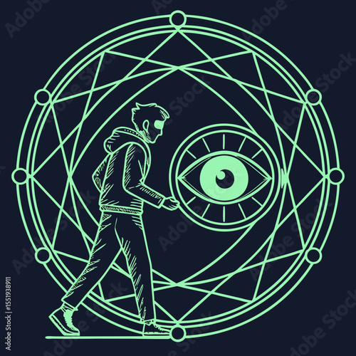 cyber eye icon built from concentric polygons