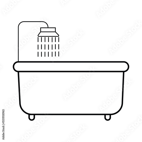 Bathtub icon with shower. icon related to bathroom