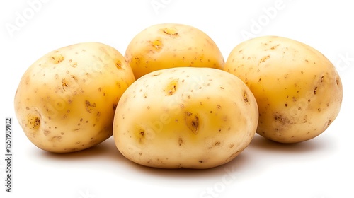 Three raw potatoes grouped together isolated on white background