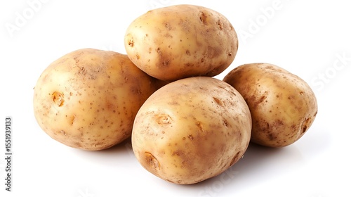 Three raw potatoes grouped together isolated on white background