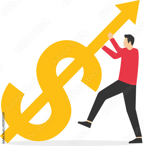 Changing direction, repelling risks or crises, improving or restoring strong economic trends, businessmen work to drive and change the growth arrow of the dollar sign stock illustration

