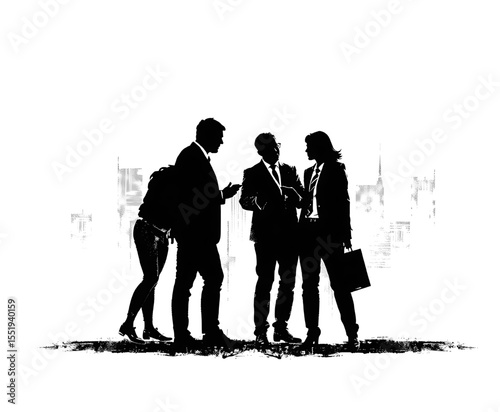 business people silhouette talking with city background