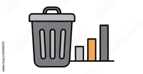 flat vector icon Trash Bin with Recycle, Trash Bin Bar Graph icon, suitable for infographic and app design