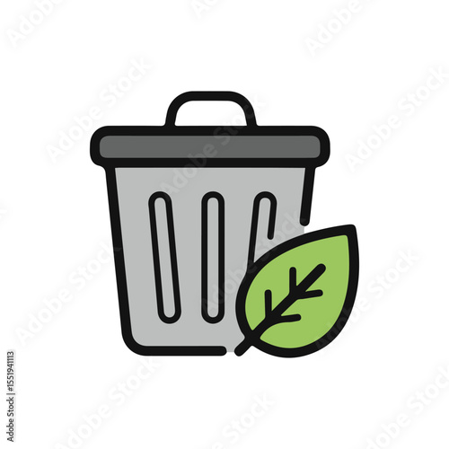 flat vector icon Trash Bin with Recycle, Trash Bin Leaf Eco icon, suitable for infographic and app design