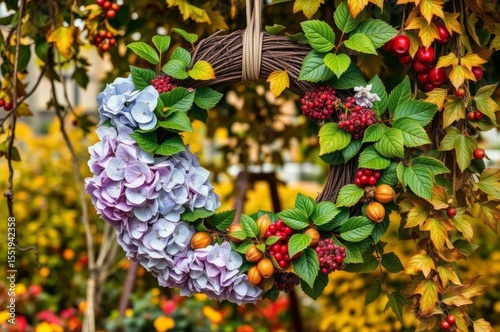 Autumn Hydrangea Ivy Wreath