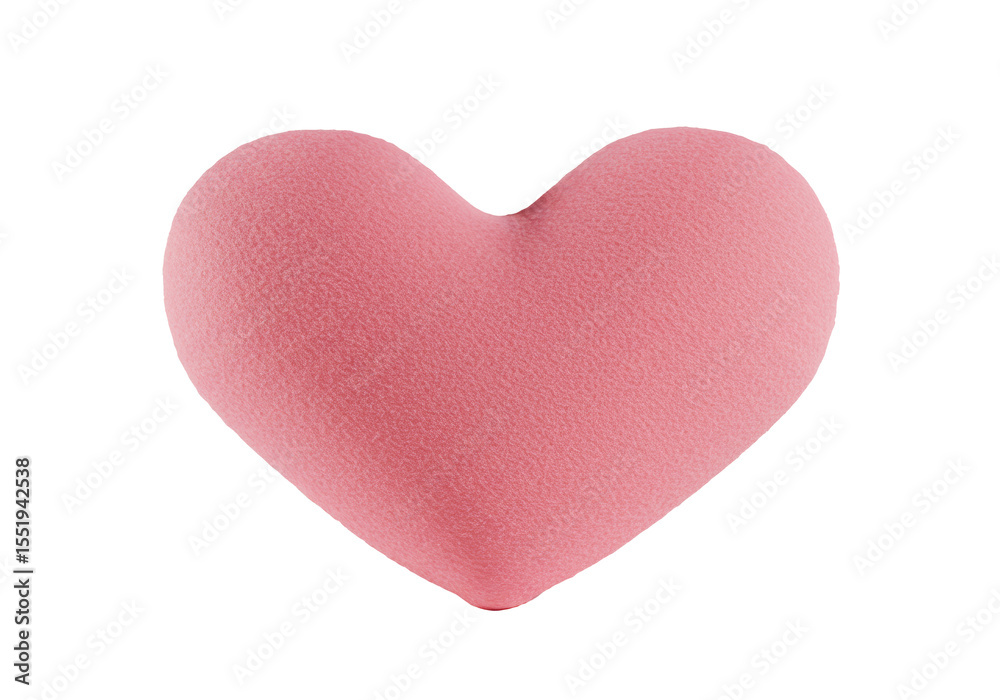 Fototapeta premium A soft pink heart-shaped cushion or sponge, representing love, care, and softness, isolated on a clean background.