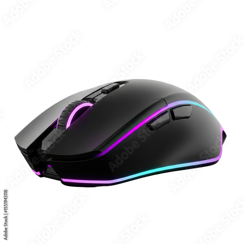 A 3d futuristic gaming mouse with glowing rgb lights