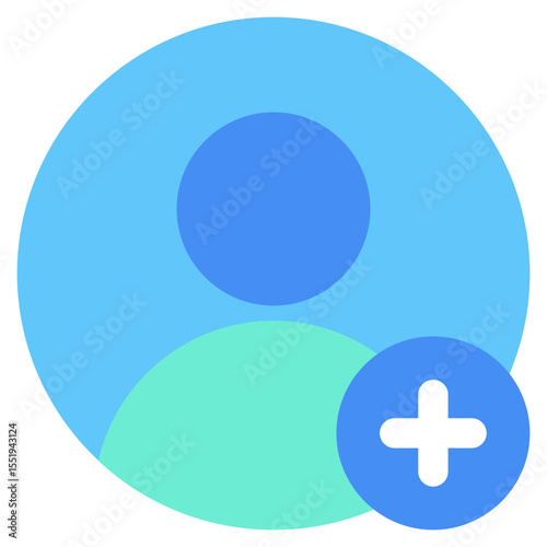 Add Contact -  Flat Green Blue Style icon - User profile with plus sign, representing adding a new contact or user connection