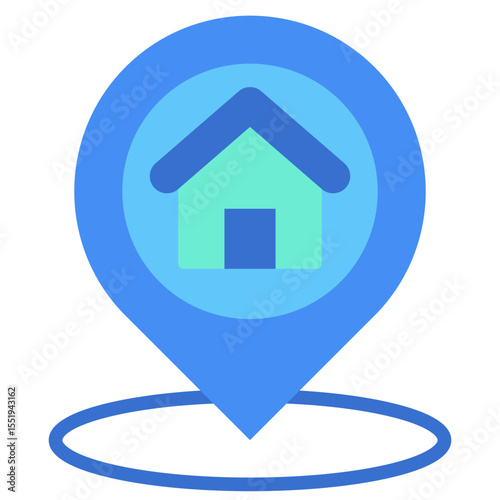 Address Pinpoint -  Flat Green Blue Style icon - Map pin with house inside, symbolizing pinpointed home or business location for contact