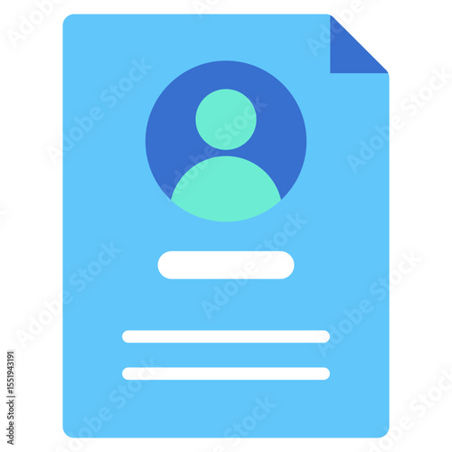 Contact Details -  Flat Green Blue Style icon - Document with user profile and contact lines, representing stored contact information