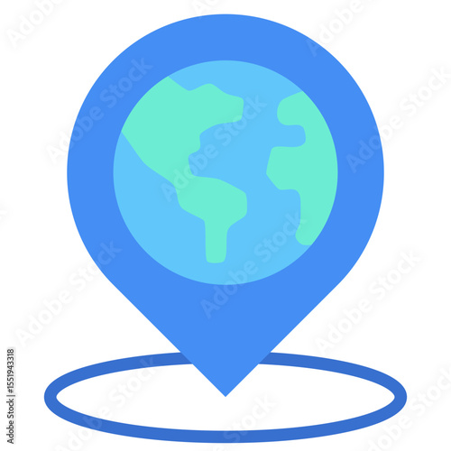 Global Address -  Flat Green Blue Style icon - Globe inside a location pin, representing international contact, global office, or worldwide reach