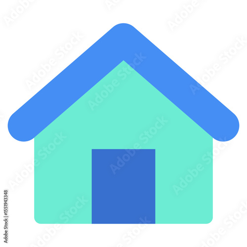 Home Address -  Flat Green Blue Style icon - Simple house outline, representing residential contact address or home-based communication