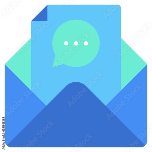 Message Request -  Flat Green Blue Style icon - Envelope with pencil and speech bubble, symbolizing sending a written inquiry or message