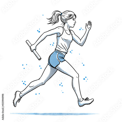 Young woman running with baton in relay race