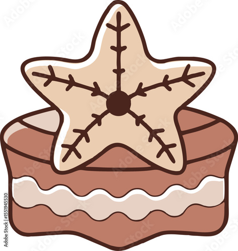 A  gingerbread star placed beside a festive ornament, ideal for holiday, baking, or decorative seasonal content