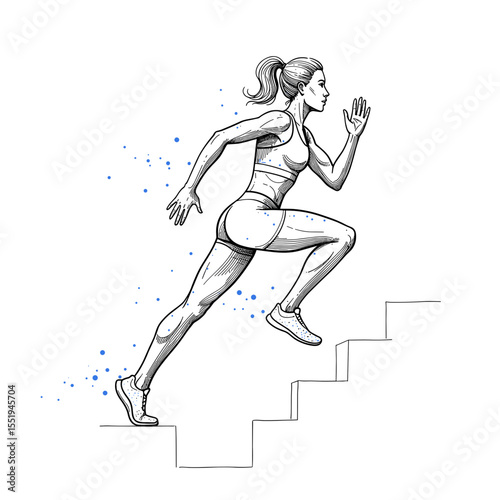 Athletic woman running upstairs — fitness illustration for training and motivation content