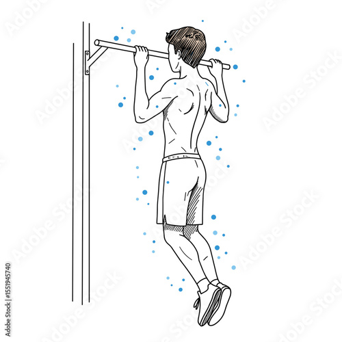 Man doing pull-up exercise on bar — vector illustration for strength training and fitness content