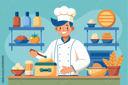 Chef prepares delicious meal in a cozy kitchen filled with fresh ingredients and cooking utensils during a sunny afternoon