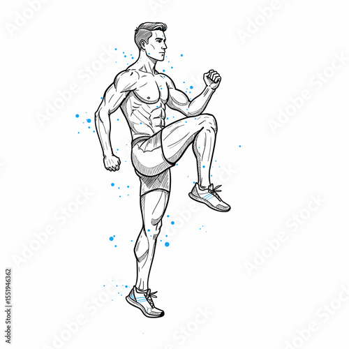 Man doing high knees exercise in athletic pose