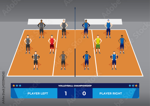 Male Volleyball Match on field with score panel Illustration for infographic purpose