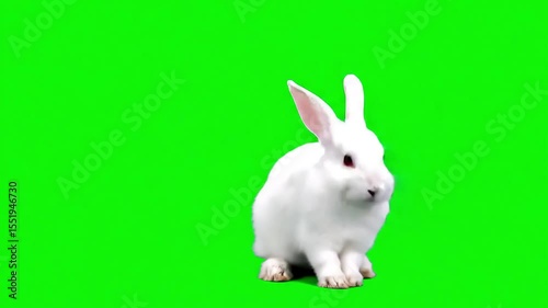 Adorable White Rabbits on Green Screen for Easter and Springtime Projects High Quality