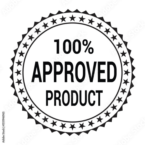 Black and white seal of approval with 100 percent approved product text