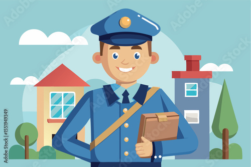 Friendly postal worker delivering mail in a suburban neighborhood on a sunny day