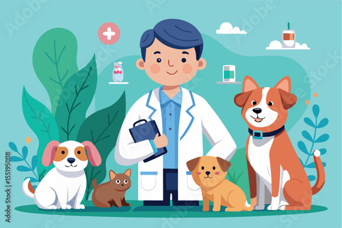 Veterinary care with adorable animals at a cheerful clinic in a vibrant setting