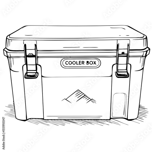 Cooler box with mountain logo in black and white sketch