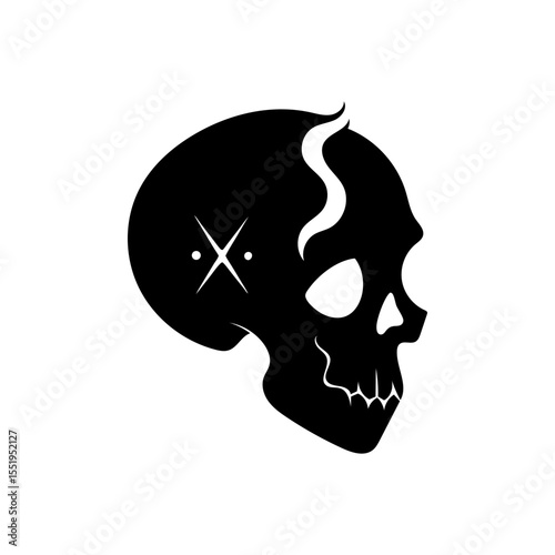 Broken skull with gothic runes and mystic smoke design for fantasy horror themes