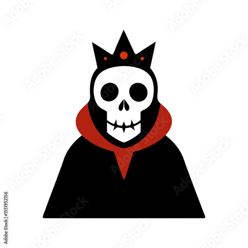 Gothic skull wearing crown and cloak illustration for royal dark fantasy concept