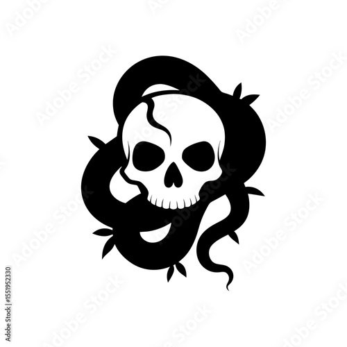Skull wrapped in snakes and gothic vines illustration for occult fantasy design