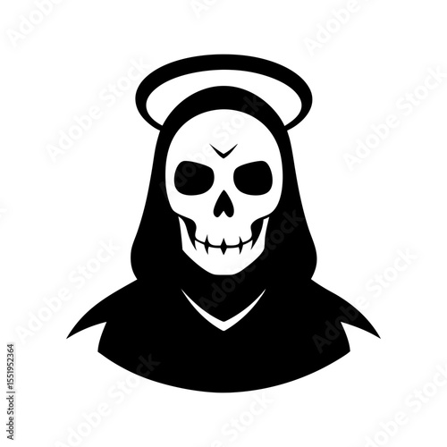 Skeleton head with thorn halo and dark aura illustration for occult gothic artwork