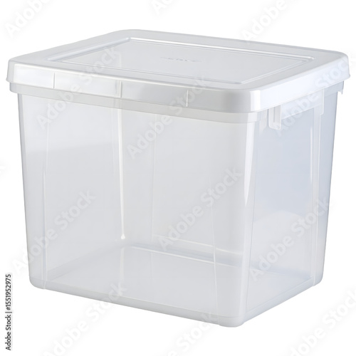 Organizing supplies storage bin home office clear plastic container indoor overhead view