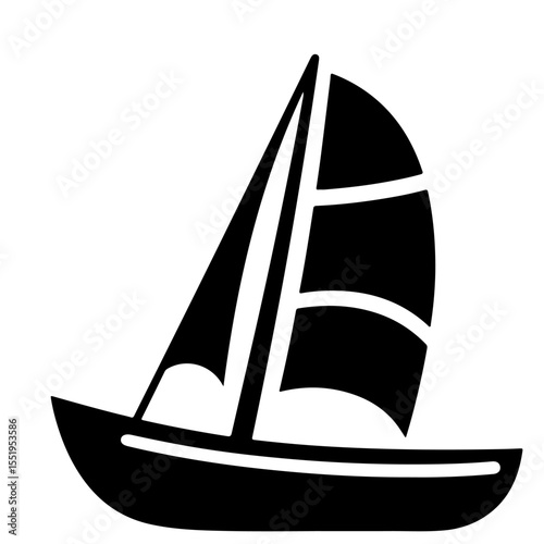 Black and white sailboat icon, vector illustration