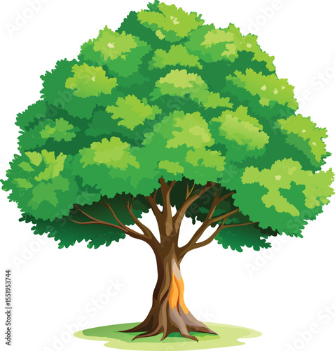 Lush Tree of Life: A vibrant illustration showcases a flourishing tree with rich green foliage, representing growth, strength, and the beauty of the natural world.