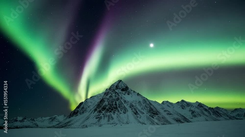 Stunning aurora borealis over majestic snowy mountains