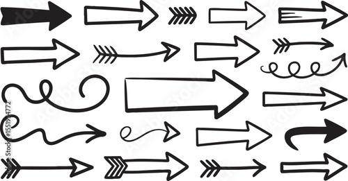 Hand-Drawn Arrow Collection: Diverse Directional Elements - Sketchy Arrows, Pointing Arrows, and Decorative Arrows for Graphic Design and Creative Projects