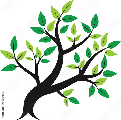 Vibrant Spring Tree Illustration Lush Green Foliage, Elegant Branches, Nature's Renewal
