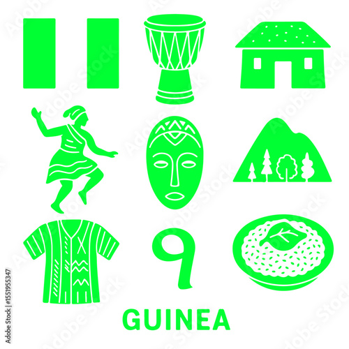 vector isolated green color guinea traditional cultural symbols